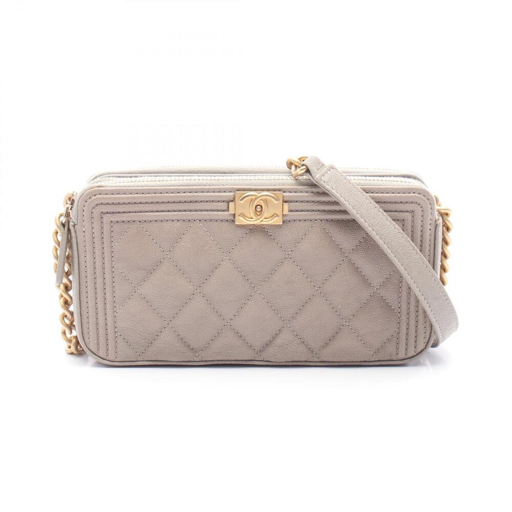 Chanel Boy Shoulder Bag Leather Grained Calfskin Beige